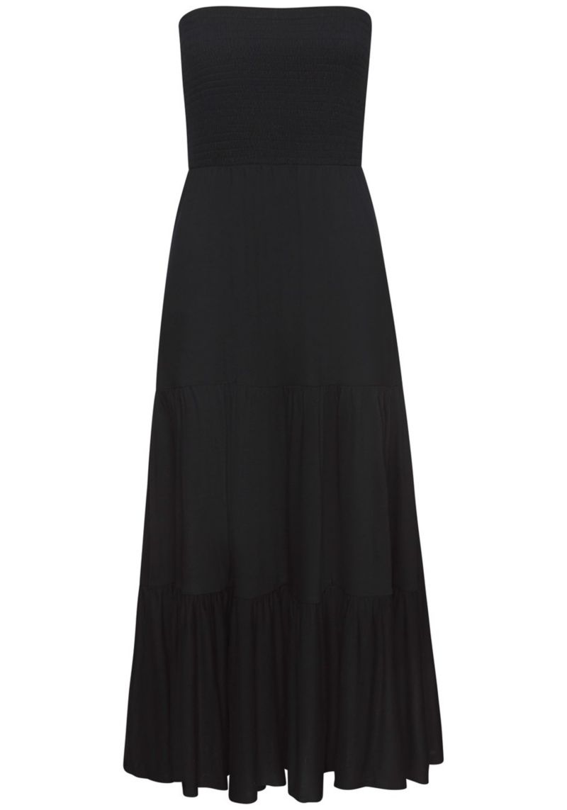 Women's Viscose Printed Convertible Tiered Smocked Bandeau Midi Dress