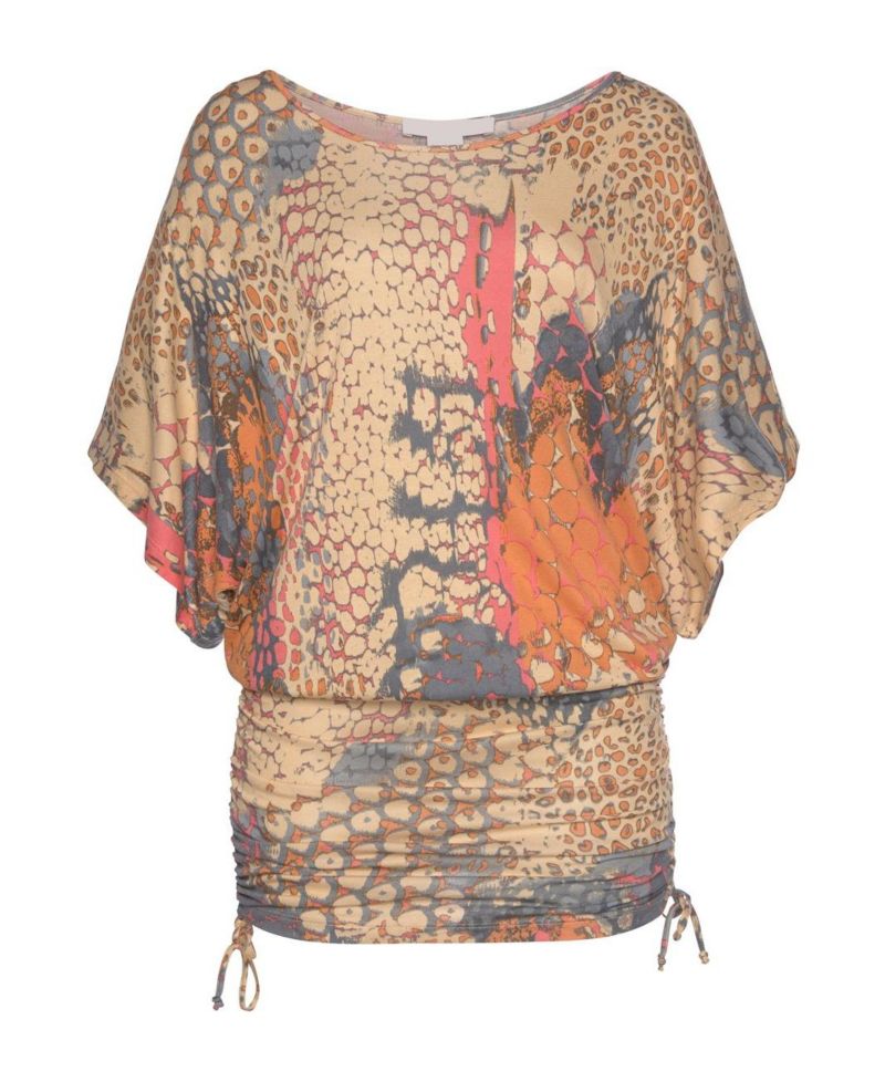 Women's Viscose Printed Ruched Drawstring Short Dress