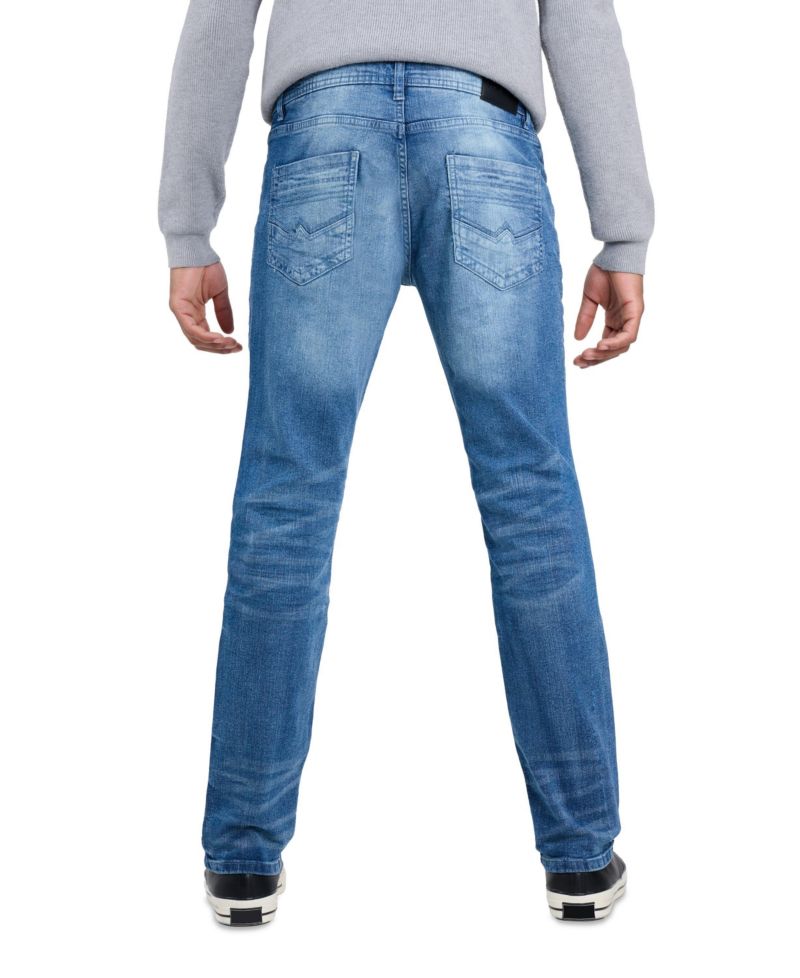 Men's Rip And Repair Neon Trims Slim Fit Stretch Jeans