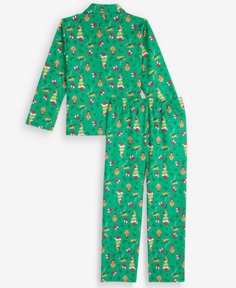 Boys' 4-20 The Grinch Long-Sleeve Flannel Button-Down Top and Pants, 2-Piece Set