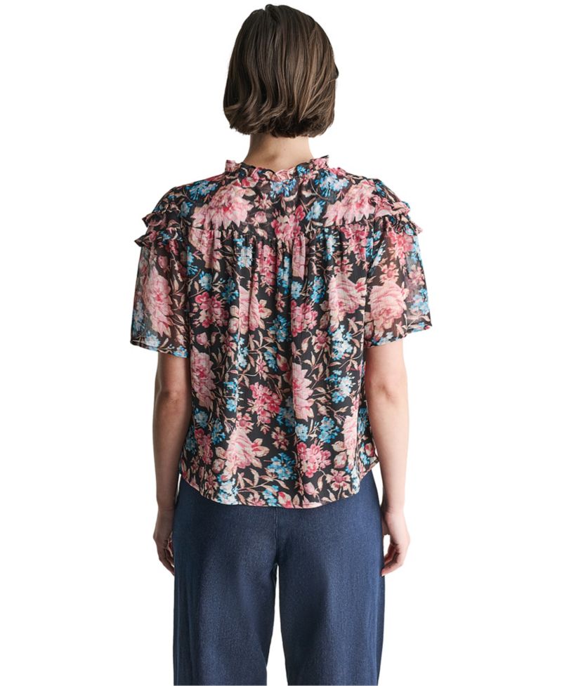 Women's Floral Sheer Ruffle-Detail Blouse