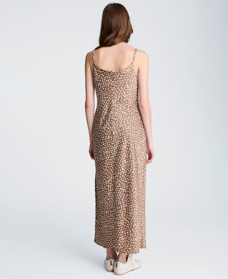 Women's Satin Dot Print Cowl Neck Slip Midi Dress