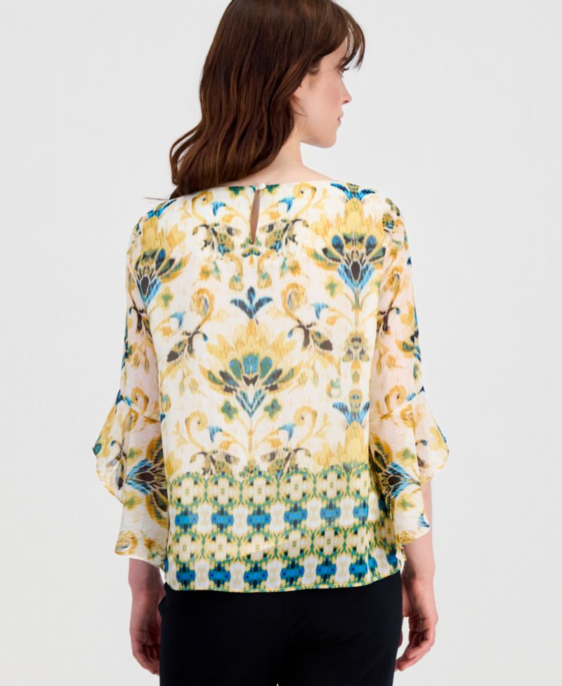 Women's Printed Ruffled-Sleeve Blouse