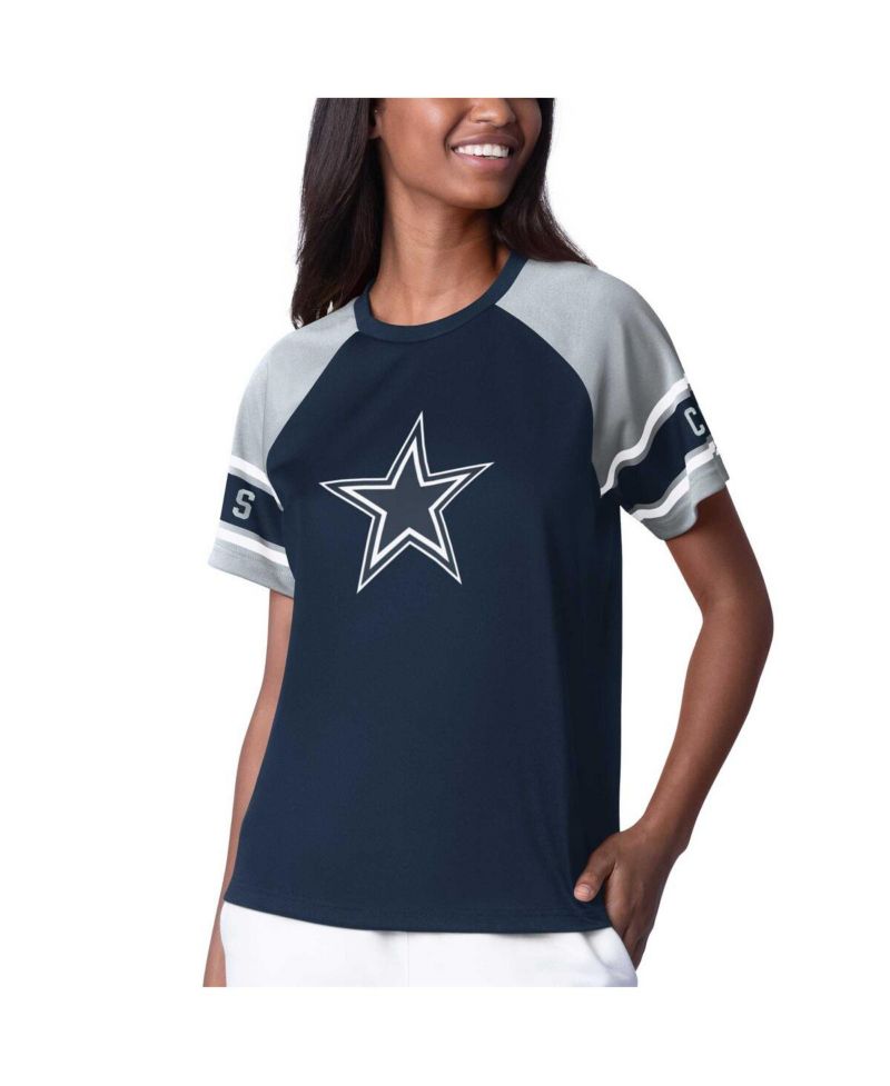 Women's Navy Dallas Cowboys 1st Rounder Color Block Raglan Top