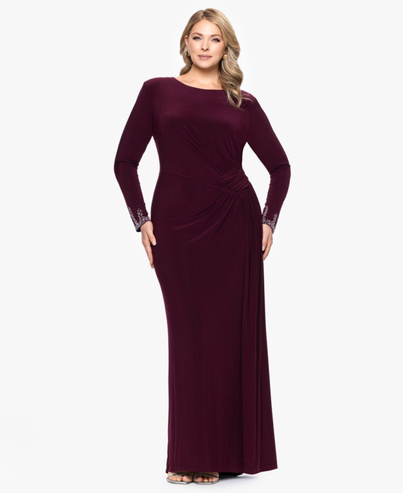 Plus Long Sleeve Beaded Cuff Dress