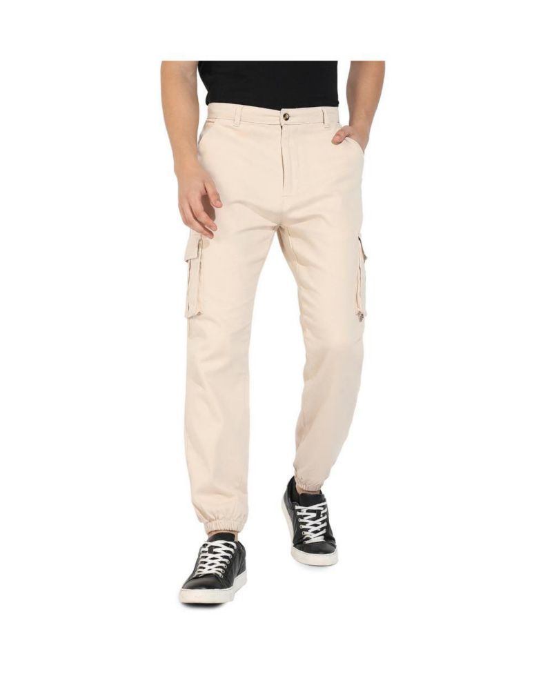 Men's Beige Cuffed Hem Cargo Trousers