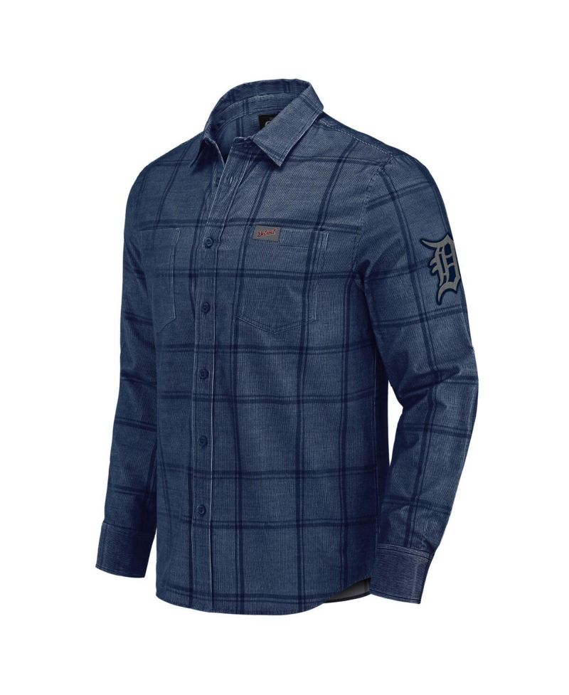 Men's Darius Rucker Collection by Fanatics Navy Detroit Tigers Thin Wale Corduroy Plaid Button Up Shirt