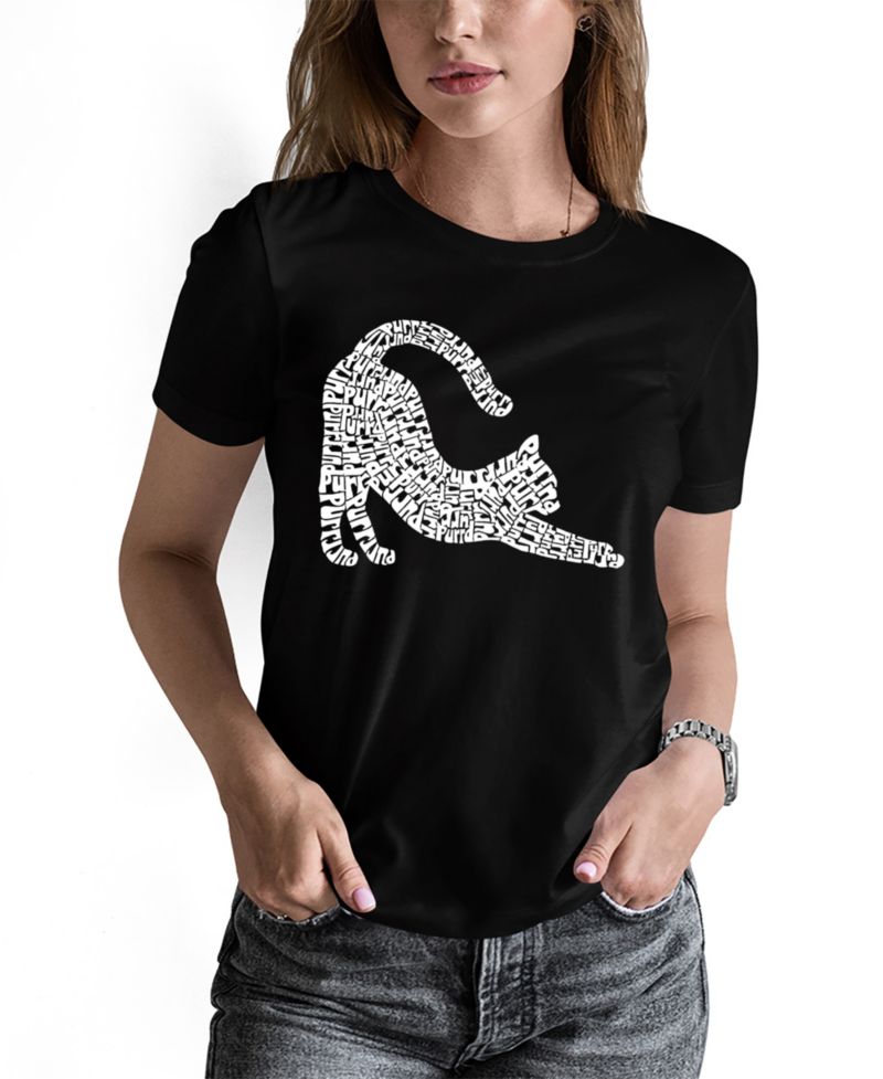 Women's Stretching Cat Word Art Crew Neck T-shirt