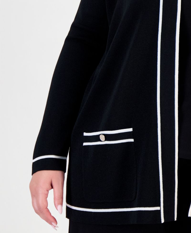 Plus Size Malibu Contrast-Trim Open-Front Cardigan