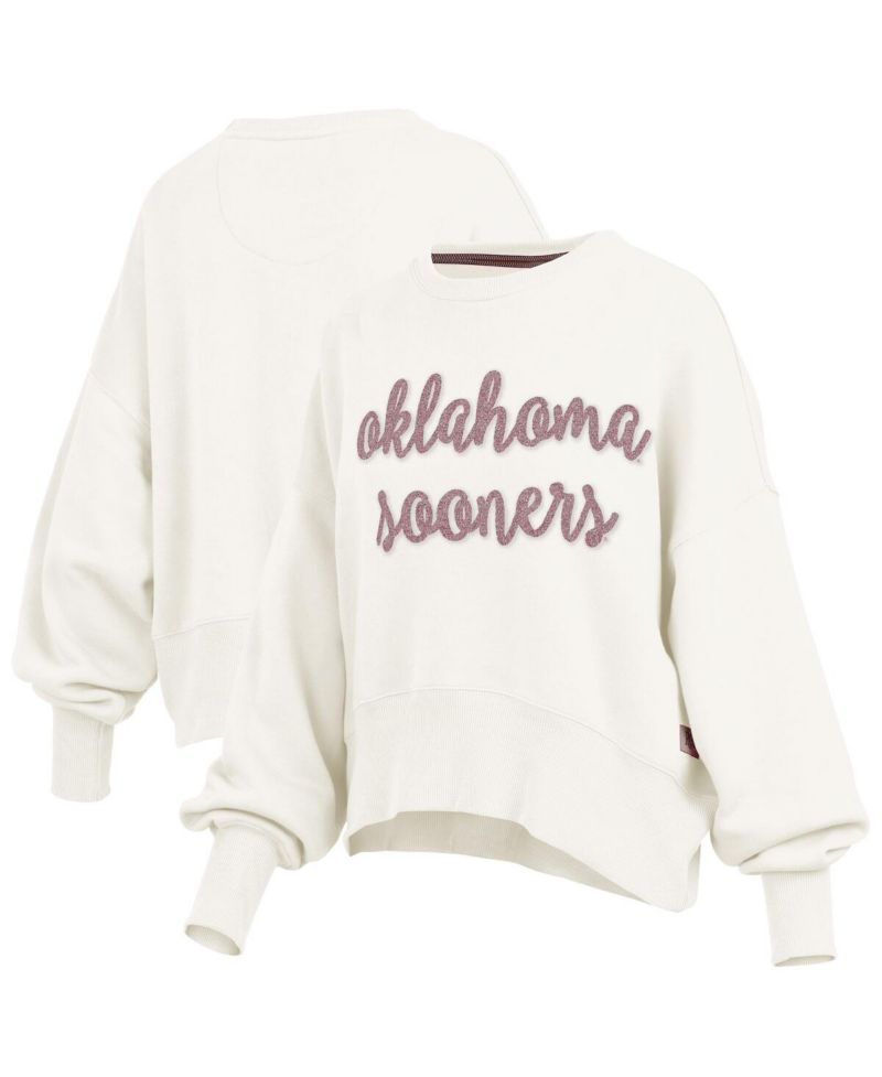 Women's Cream Oklahoma Sooners Chelsea Oversized Pullover Sweatshirt