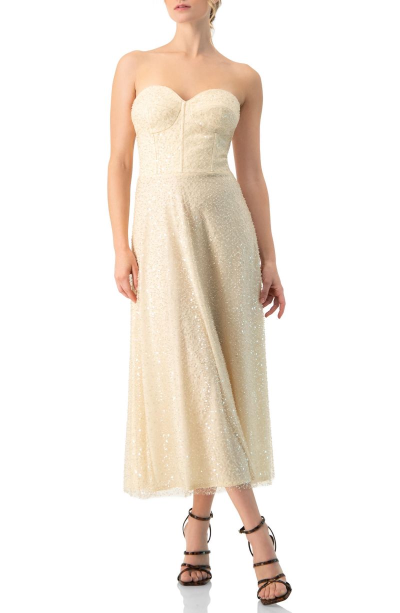 Women's Strapless Bustier Sequin Midi Dress