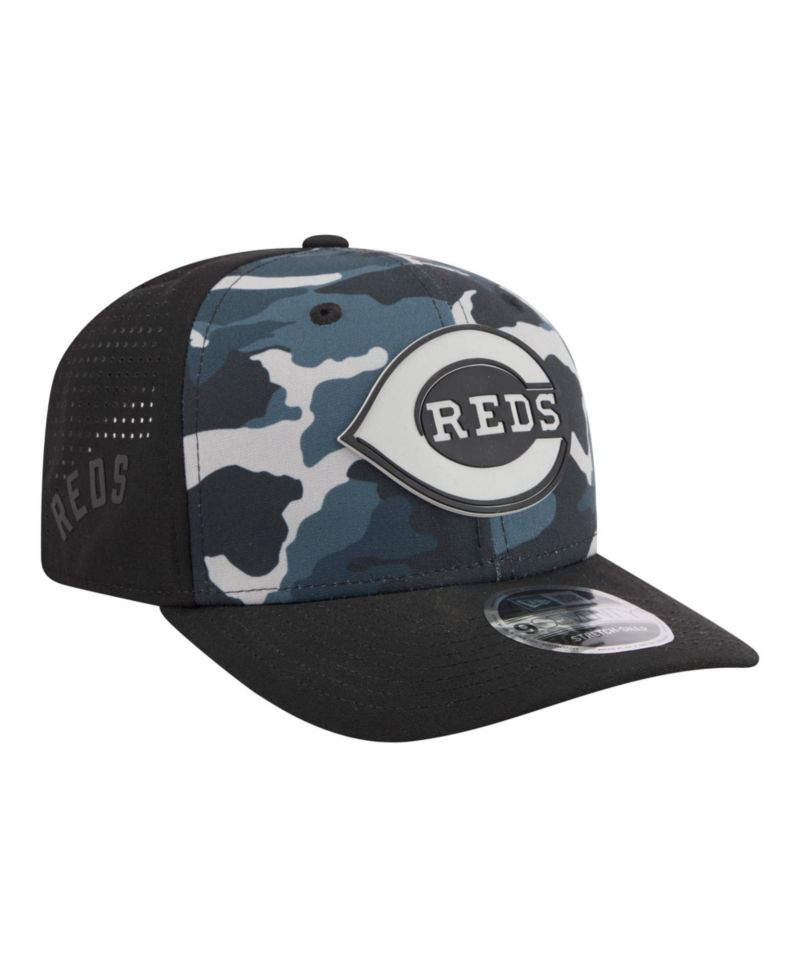 Men's Black Cincinnati Reds Tonal Camo 9SEVENTY Stretch-Snap Hat