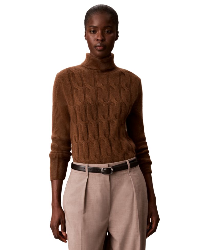 Women's Lux Cable Knit Wool-Blend Turtleneck Sweater