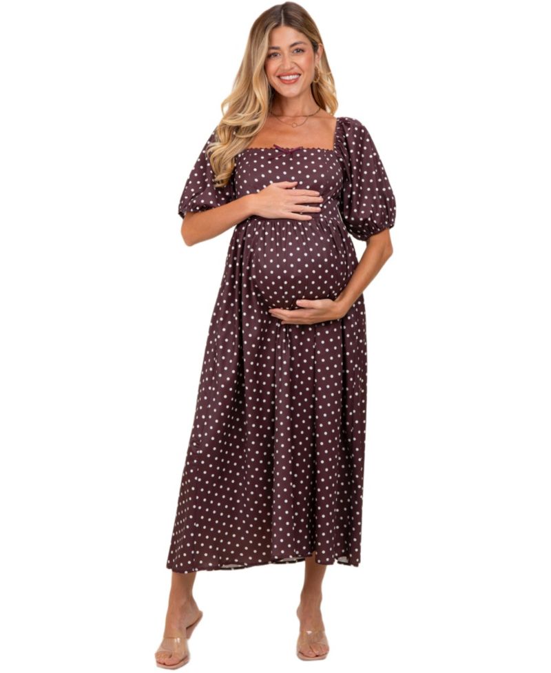 Women's Polka Dot Square Neck Midi Dress
