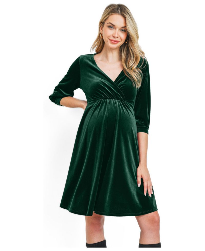 Women's Velvet V Neck Wrap Nursing Dress