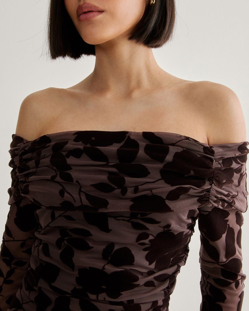 Women's Floral Devore Ruched Mini Dress