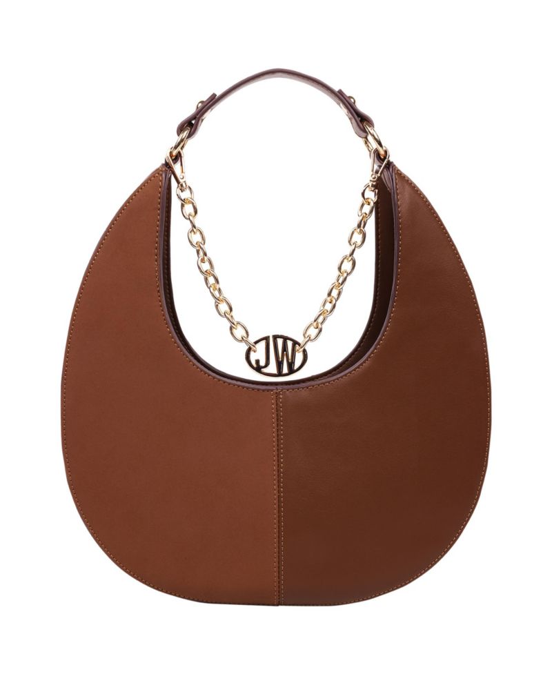 Smooth & Suede PU Shoulder Bag with Chain Logo Detail