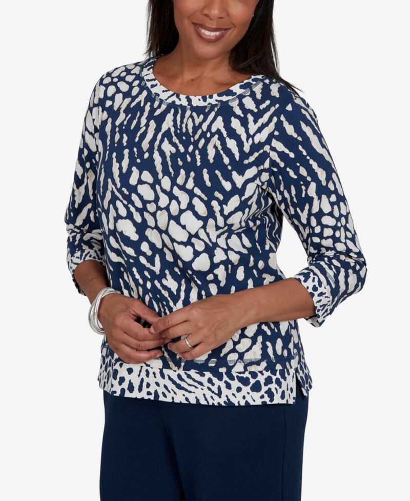 Petite Animal-Print Cotton-Blend 3/4-Sleeve T-Shirt