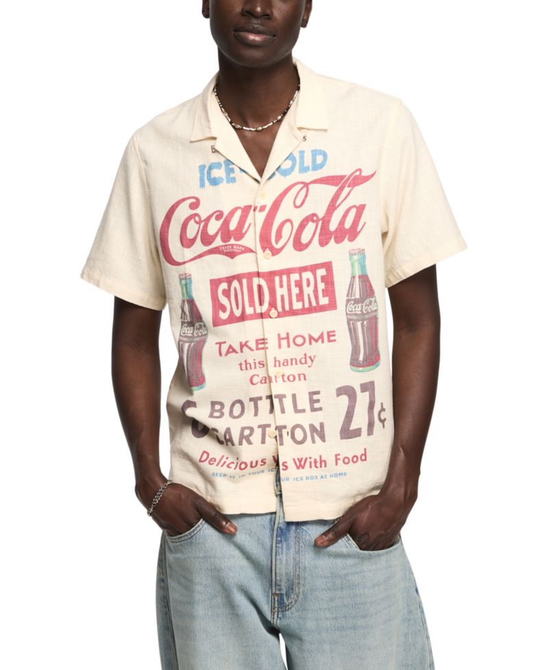 Men's Vintage Coca Cola Print Button-Down Shirt