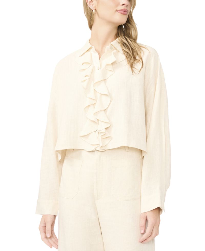 Women's Ruffle Front Flutter-Sleeve Top