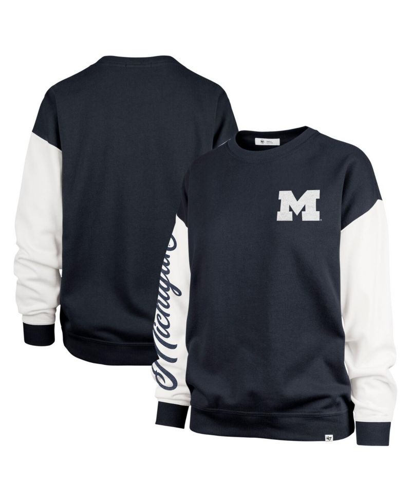Women's Navy Michigan Wolverines Double Header Rise Andie Pullover Sweatshirt