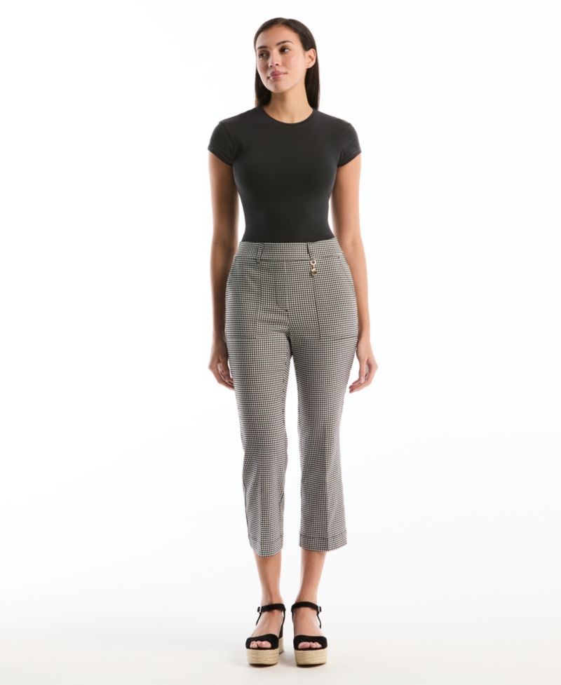 Petite Gingham Print Porkchop Pocket Kick Flare Capri Pants