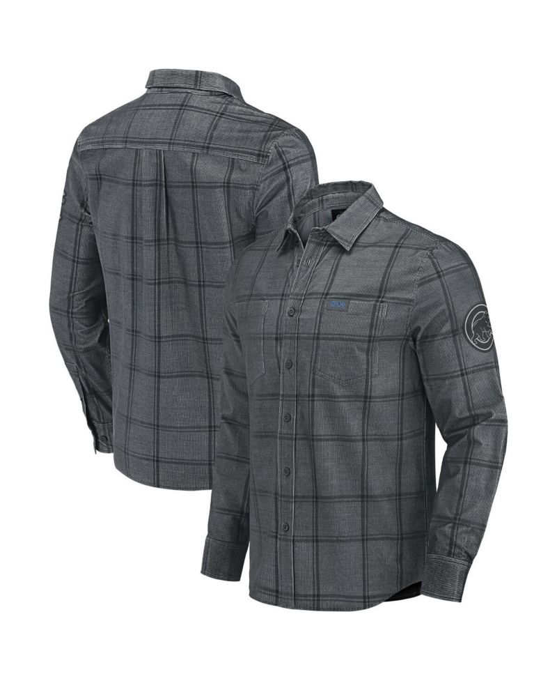 Darius Rucker Collection by Men's Gray Chicago Cubs Thin Wale Corduroy Plaid Button Up Shirt