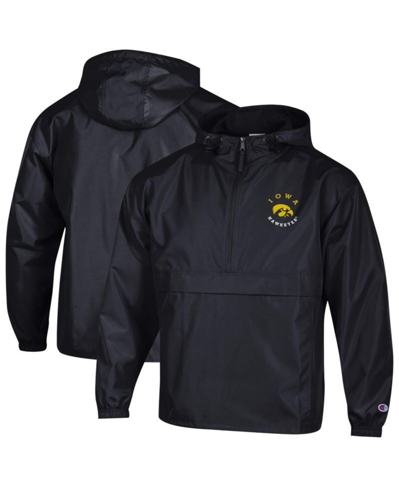 Men's Black Iowa Hawkeyes Packable Hooded Windbreaker Half-Zip Jacket