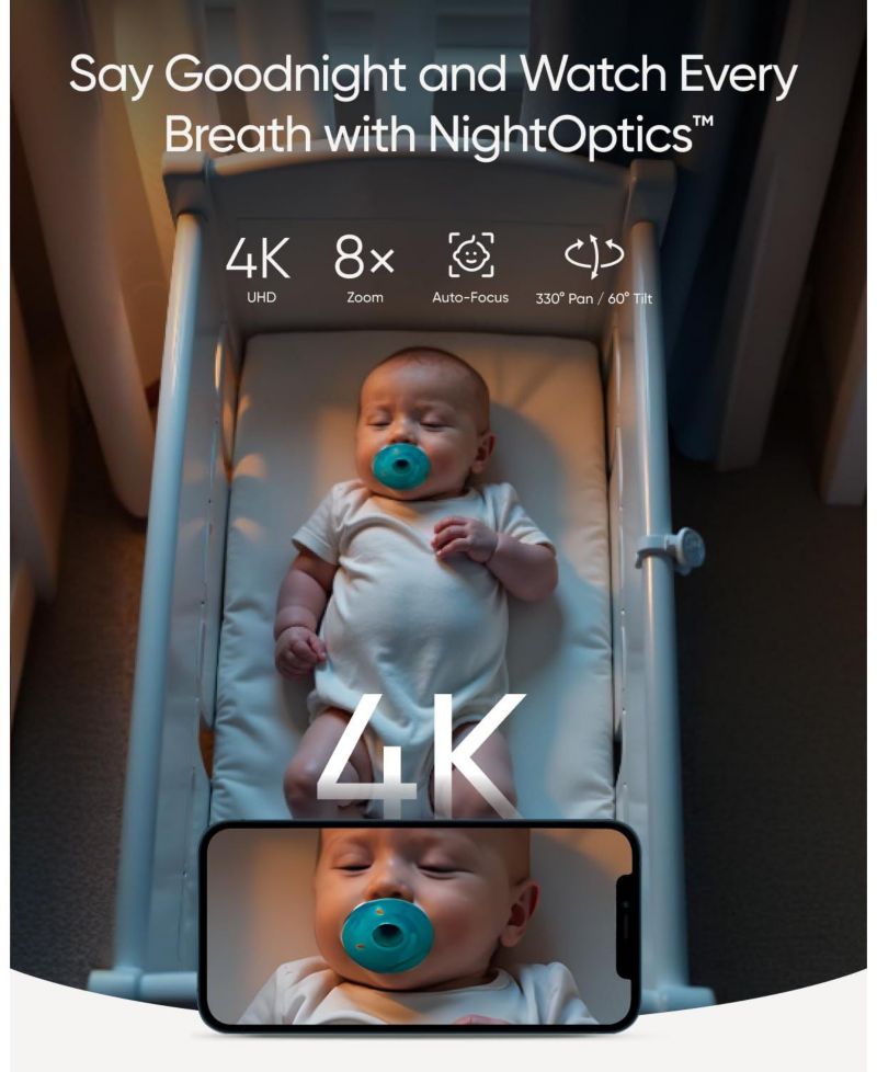 Baby Monitor E21 with 2 4K UHD Cameras, 5'' 720p Display, 8× Zoom, Portable Camera with Built-in Battery
