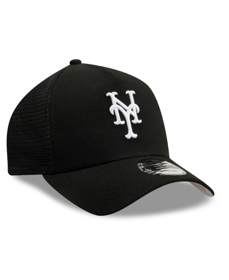 Men's Black New York Mets Side Script 9FORTY A-Frame Trucker Adjustable Hat