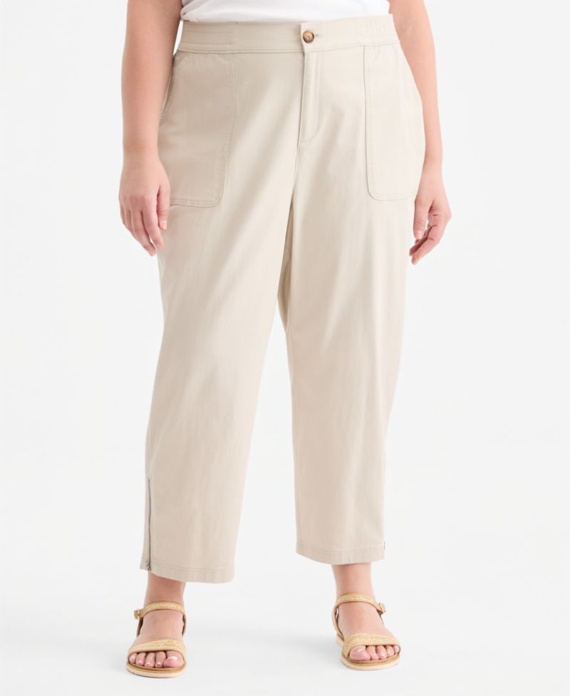 Plus Size Side-Zip Cropped Tapered Pants