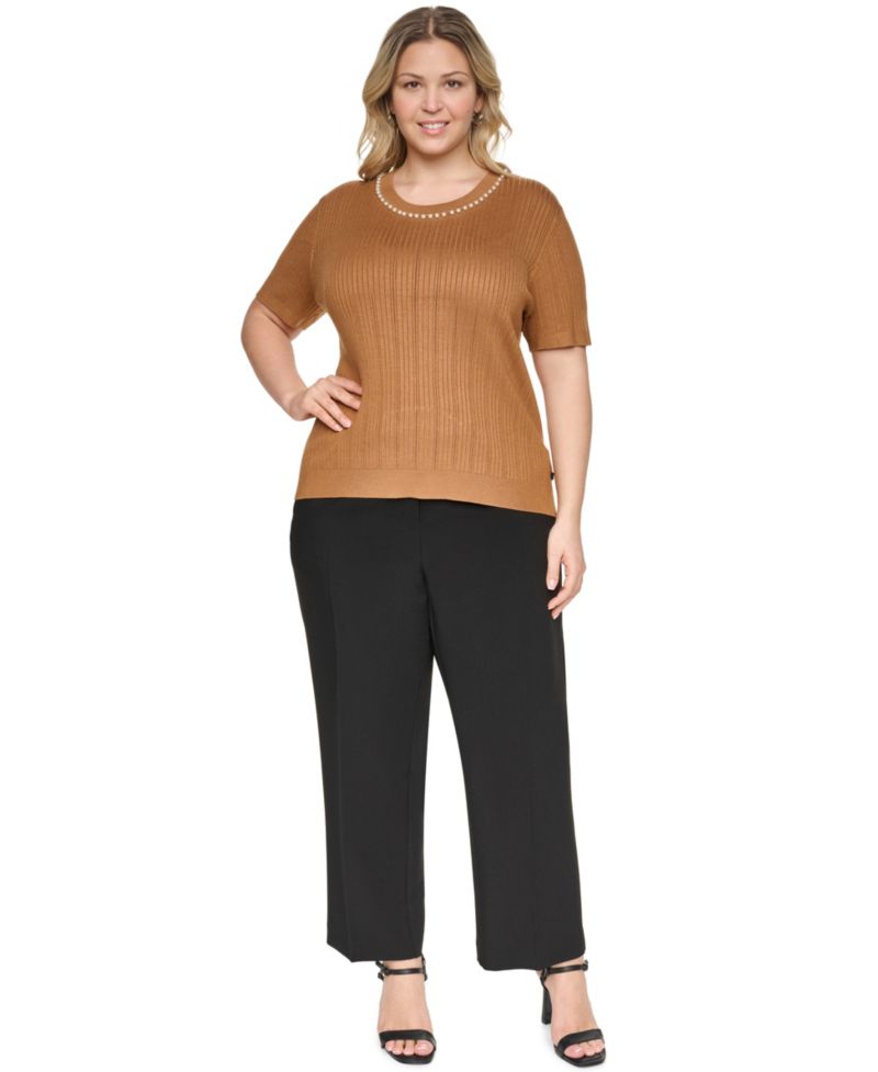 Plus Size Crewneck Short-Sleeve Knit Top