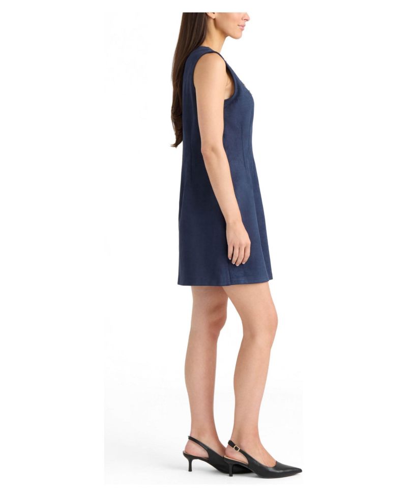 Women's Sleeveless Embellished A-Line Faux Suede Dress