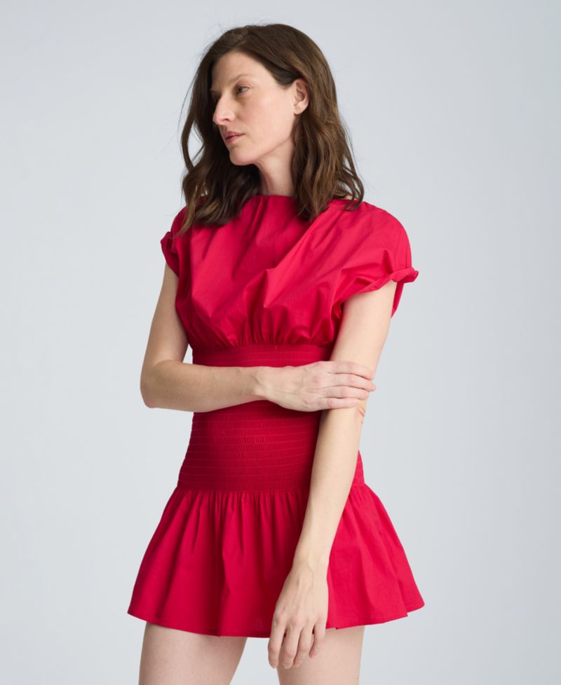 Women's Smocked Waist Boat Neck Mini Dress