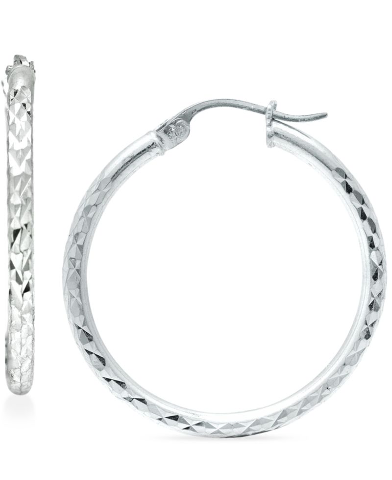 Small Textured Hoop Earrings in Sterling Silver, 1"