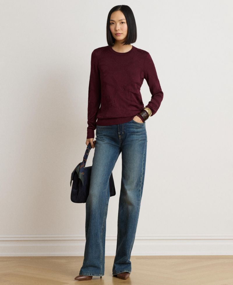 Women's Belting-Motif Slim-Fit Cotton-Blend Sweater