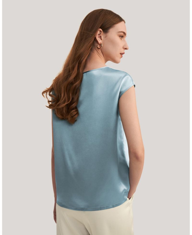 Women's Basic Cap Sleeves Silk Regular Fit Tee