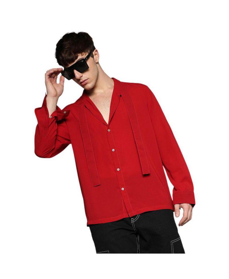 Men's Crimson Red Slash Collar Shirt