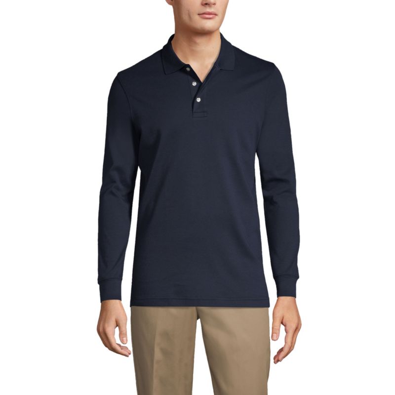 Men's School Uniform Long Sleeve Interlock Polo Shirt