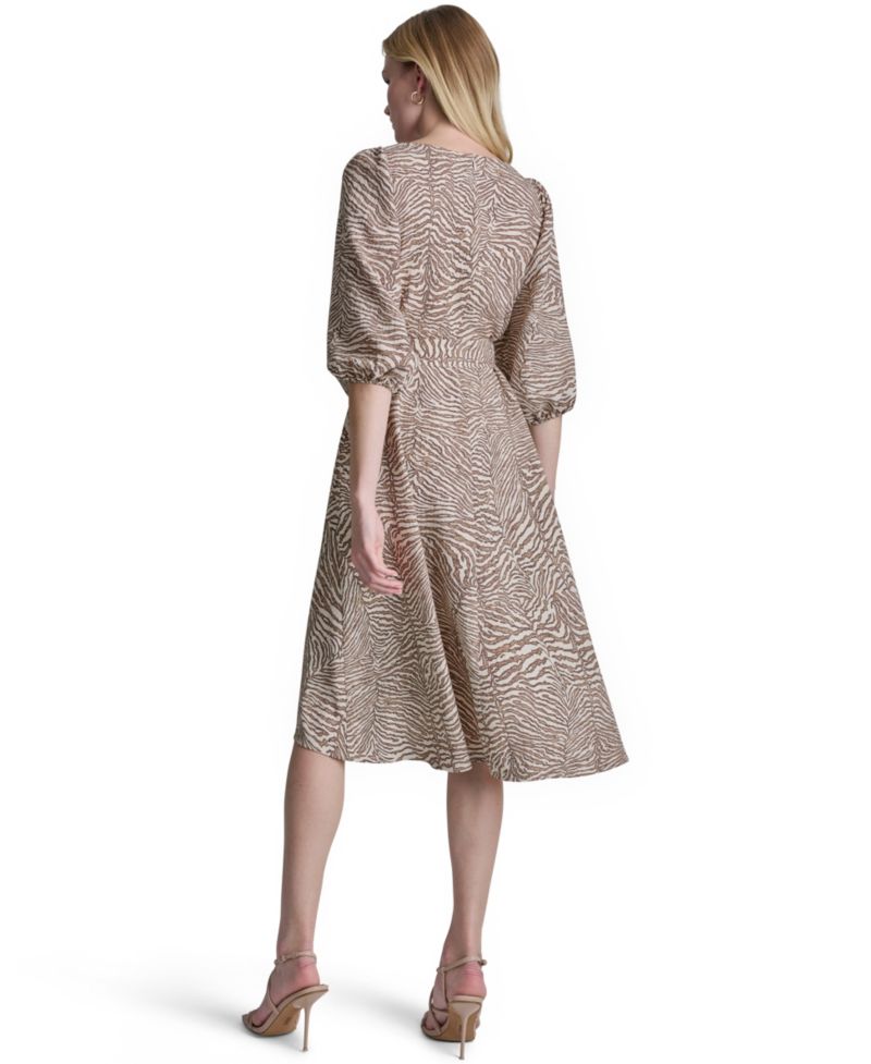 Women's 3/4-Balloon-Sleeve Wrap Midi Dress