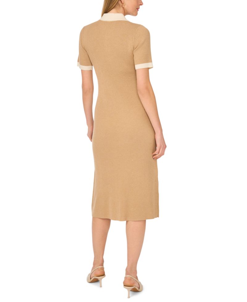 Women's Collared Ribbed-Knit Midi Sweater Dress