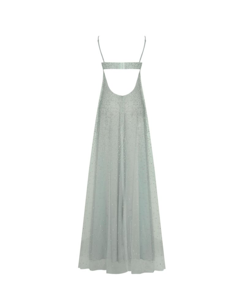 Women's Wallie Backless Sweetheart Rhinestone-Embellished Mesh Gown