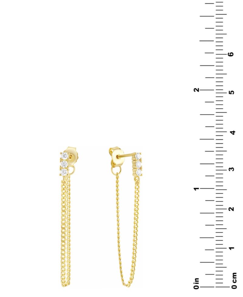 Cubic Zirconia Chain Front-to-Back Earrings in 18k Gold-Plated Sterling Silver
