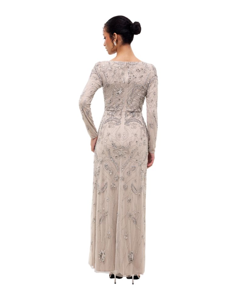 Women's Modest Floral Embellished Sequins Maxi Dress