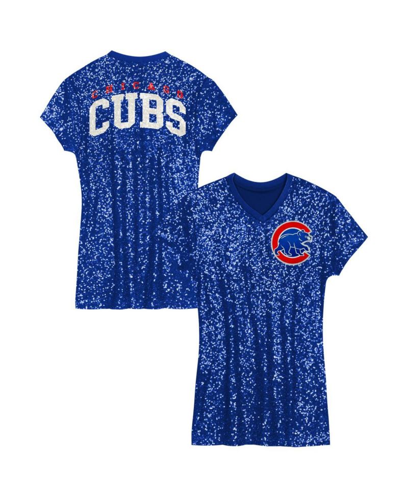Big Girls Royal Chicago Cubs Sequin V-Neck Dress