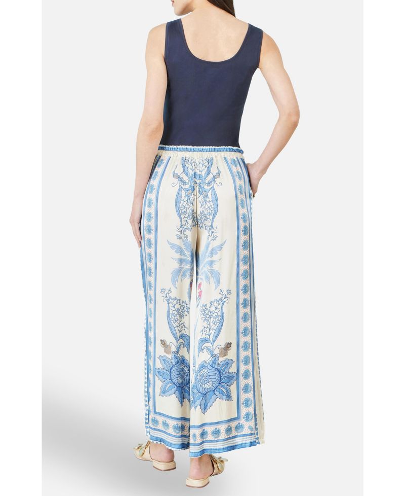 Women's Satin Print Placement Relaxed Trousers