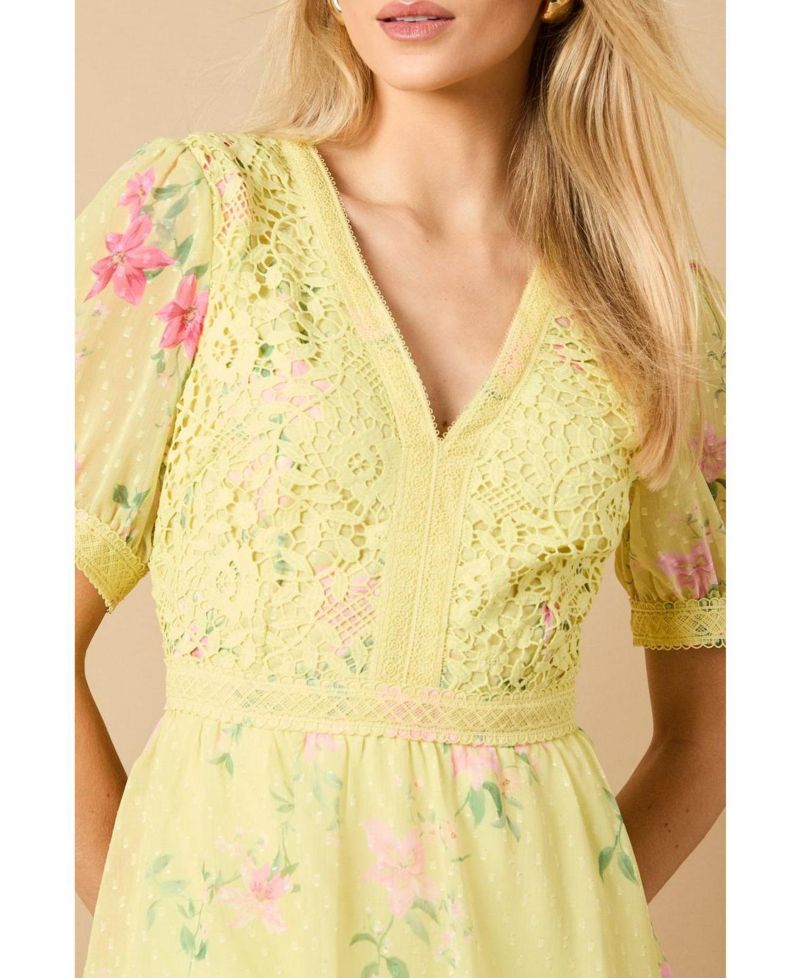 Women's Lace Bodice Tiered Midi Dress