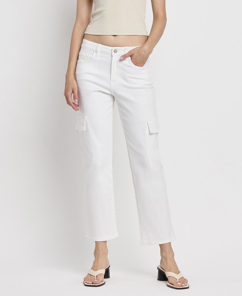 Women's High Rise Cargo Straight Jeans