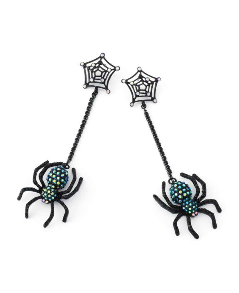 Faux-Stone Halloween Spiderweb Linear Earrings