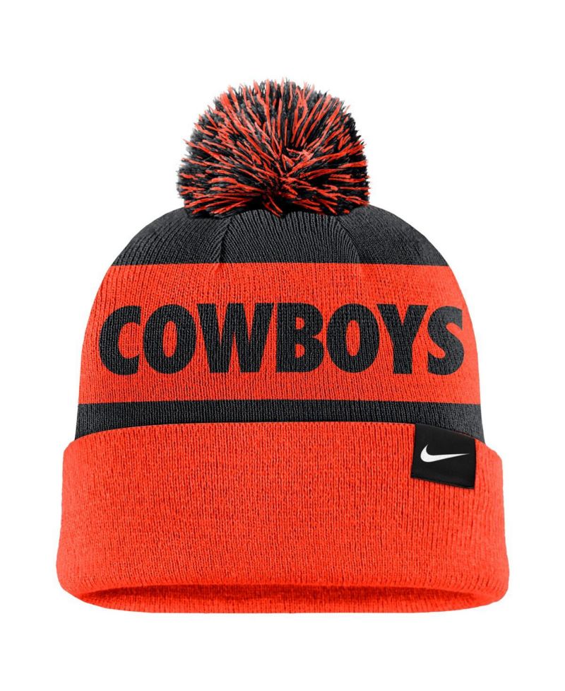 Men's Navy/Orange Oklahoma State Cowboys Peak Stripe Cuffed with Pom Knit Hat